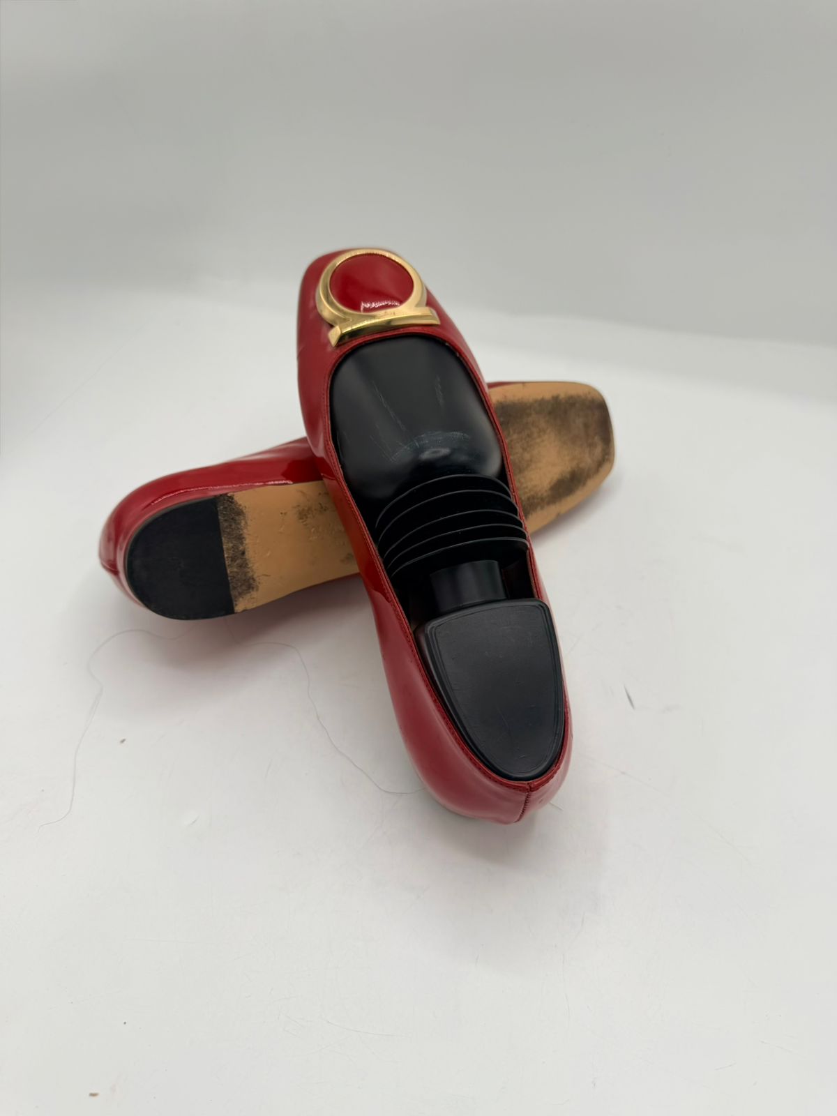 Salvatore Ferragamo Red Patent Leather Gancini Flats