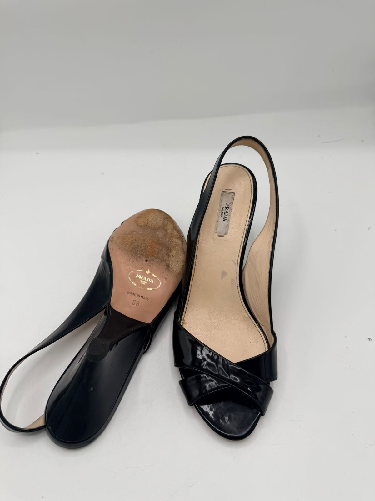 Prada Patent Leather Slingback Sandals