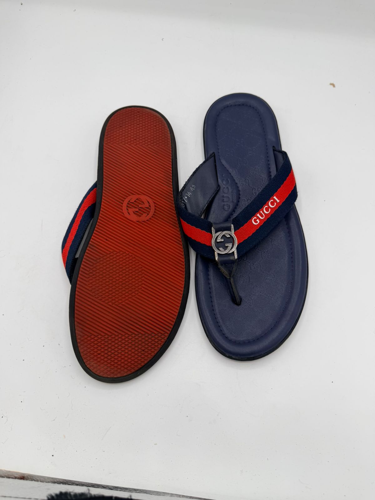 Gucci Men’s Web Leather Thong Sandals