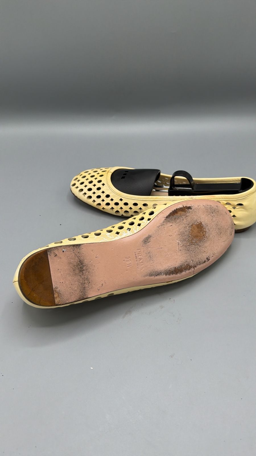 Prada Yellow Woven Leather Ballet Flats
