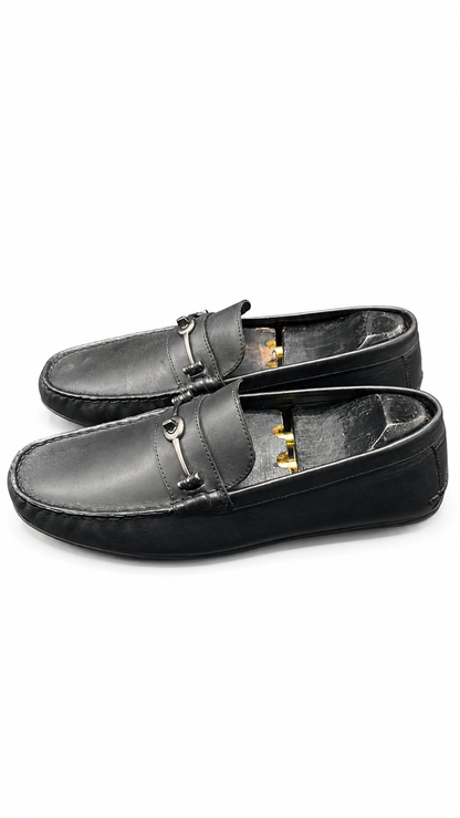 Gucci black leather driving loafer/moccasin