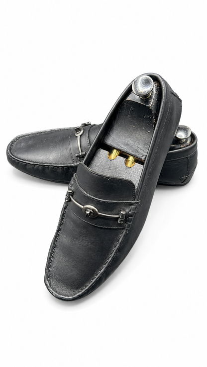 Gucci black leather driving loafer/moccasin