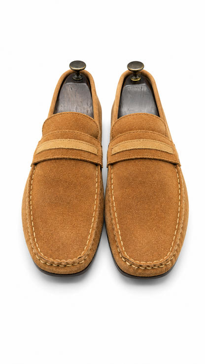 Massiumo Dutti camel suede penny loafer