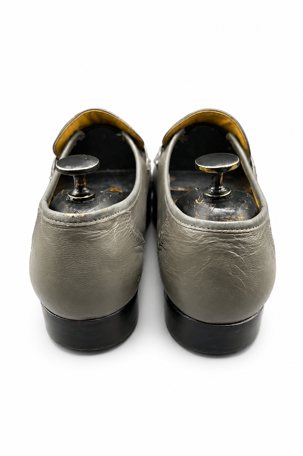 Bally grey leather loafer with a chevron-pattern accent strap