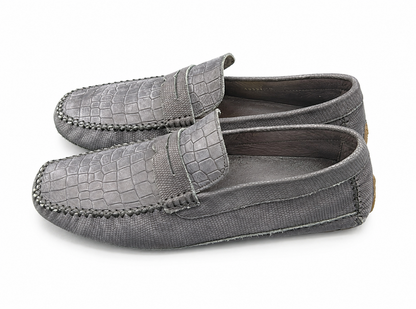 Morerchi grey croc-embossed leather penny loafer