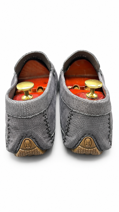 Morerchi grey croc-embossed leather penny loafer