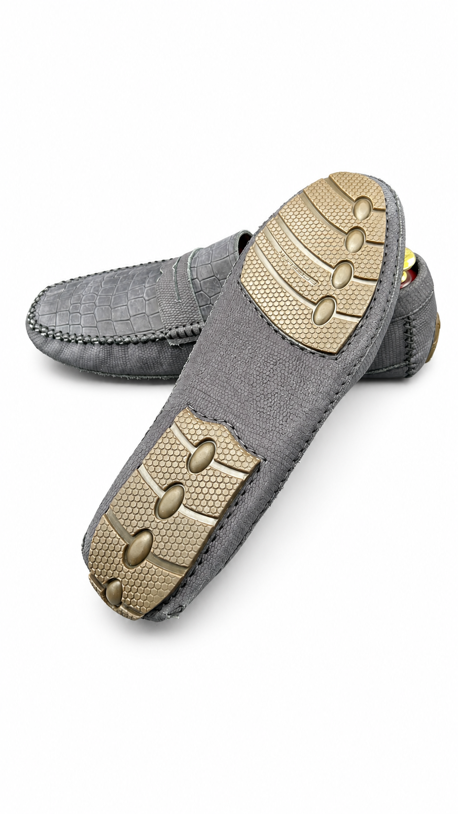 Morerchi grey croc-embossed leather penny loafer
