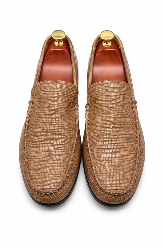 Joop's tan textured leather slip-on loafer