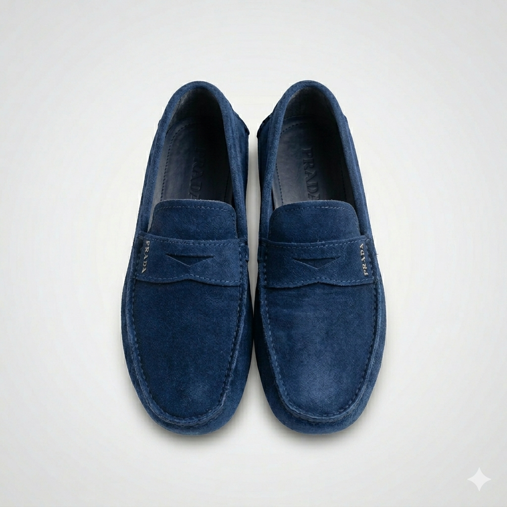 Prada Suede Navy Blue Slip on Lofer