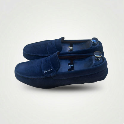Prada Suede Navy Blue Slip on Lofer
