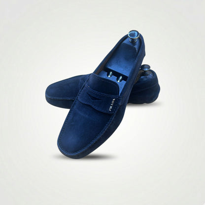 Prada Suede Navy Blue Slip on Lofer