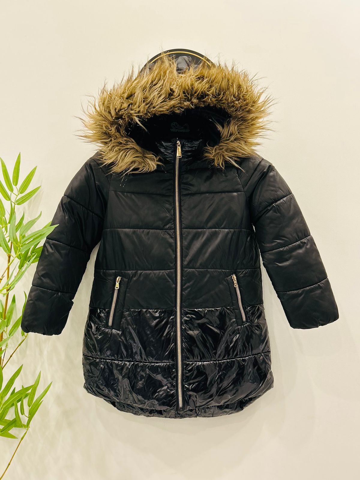 Michael Kors Girls Faux Fur Trim Hooded Puffer Jacket