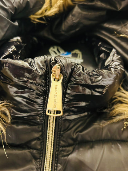 Michael Kors Girls Faux Fur Trim Hooded Puffer Jacket