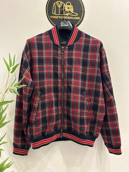 Zara Tartan Plaid Bomber Jacket