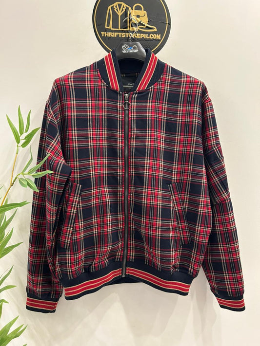 Zara Tartan Plaid Bomber Jacket