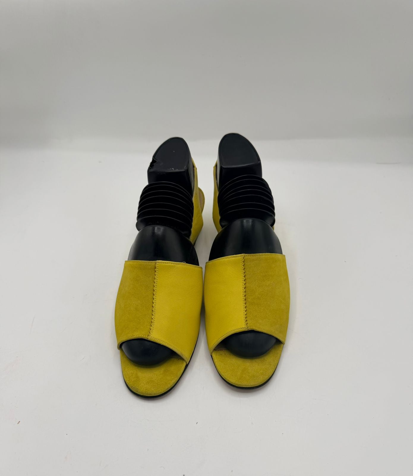 Salvatore Ferragamo Yellow Suede Block Heel Sandals