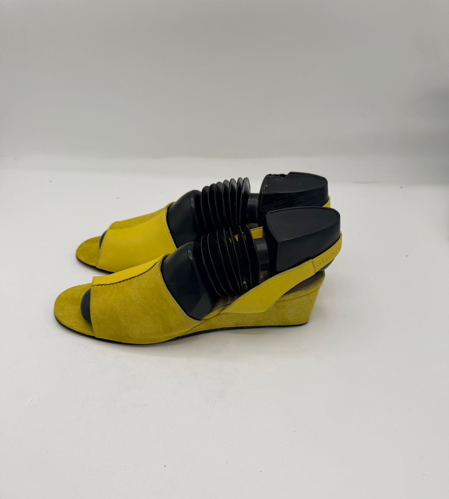 Salvatore Ferragamo Yellow Suede Block Heel Sandals