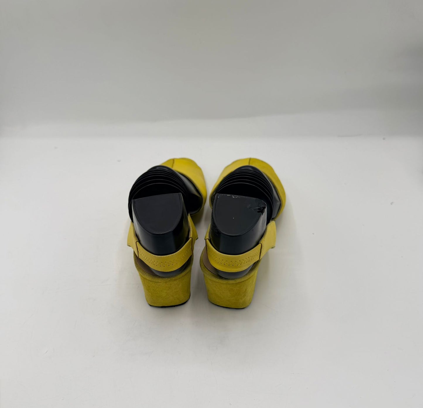 Salvatore Ferragamo Yellow Suede Block Heel Sandals