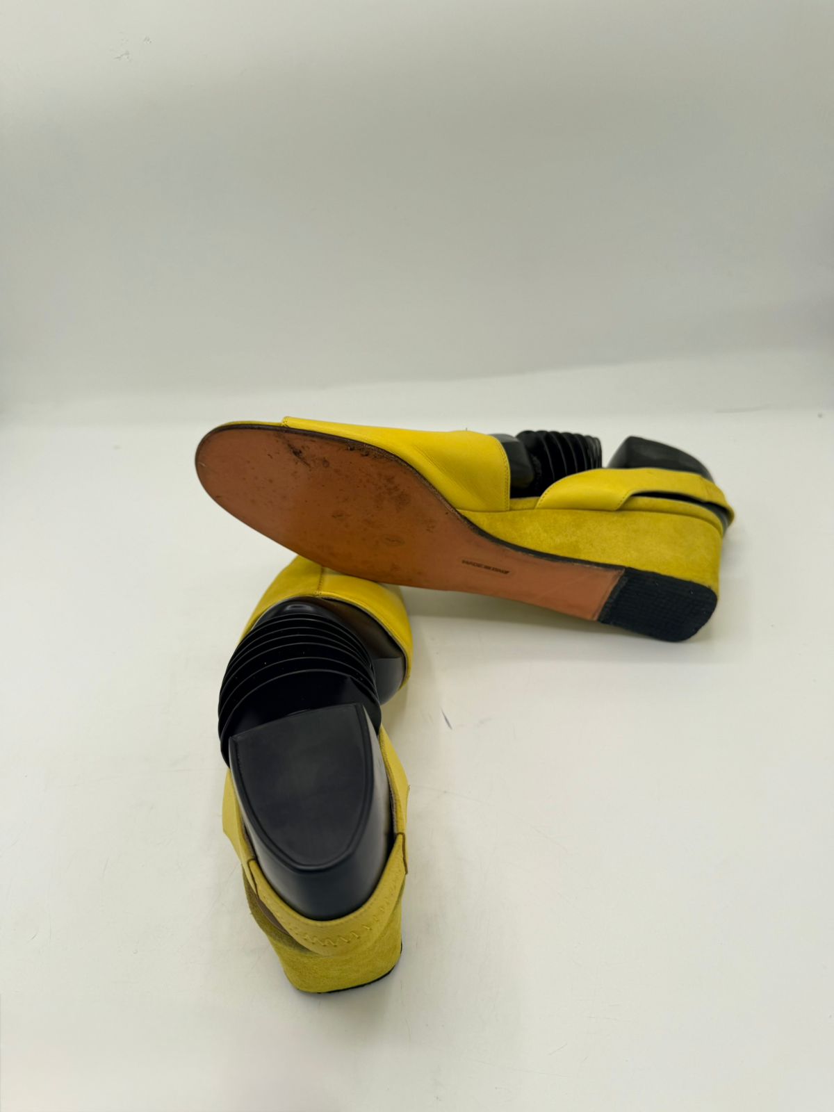 Salvatore Ferragamo Yellow Suede Block Heel Sandals