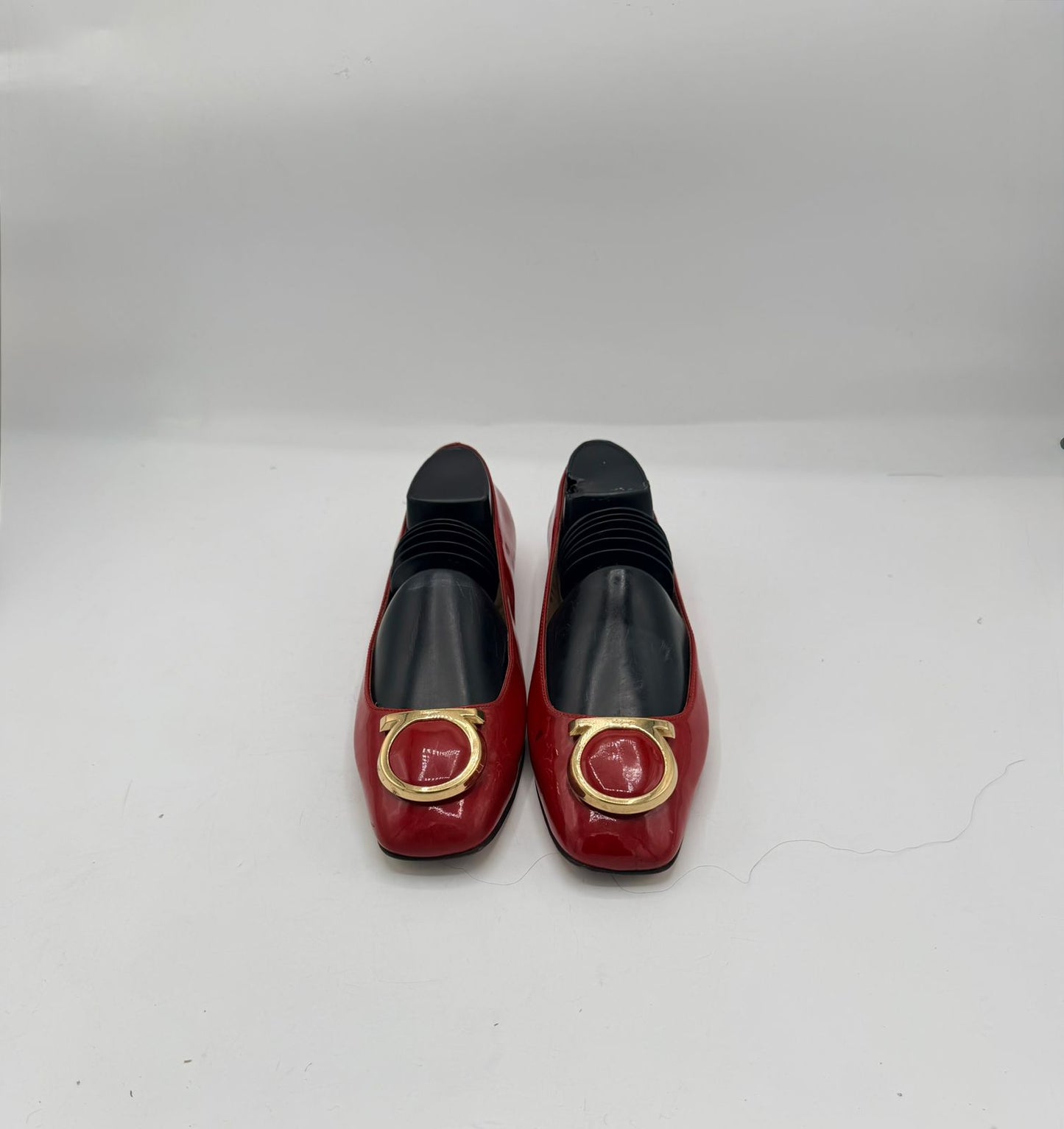 Salvatore Ferragamo Red Patent Leather Gancini Flats