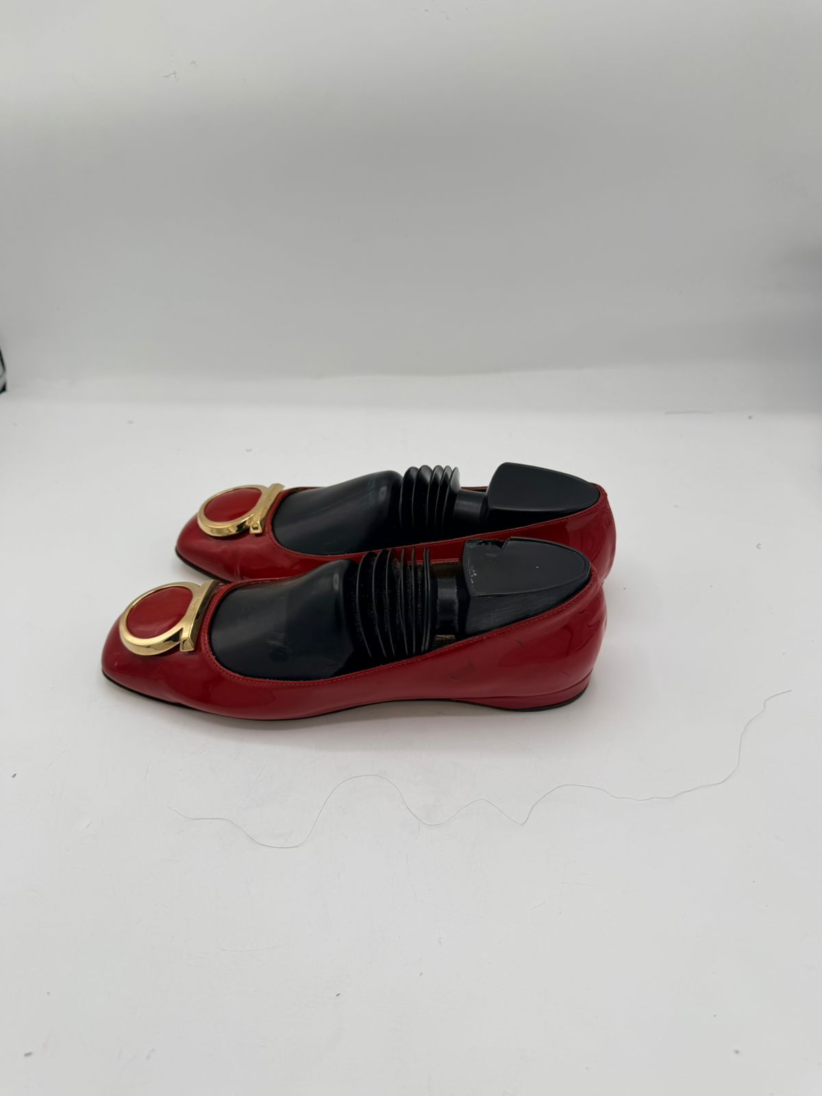 Salvatore Ferragamo Red Patent Leather Gancini Flats