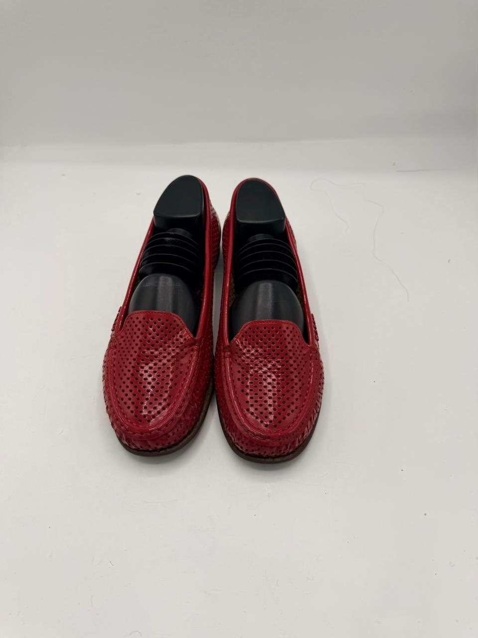Bally Red Perforated Leather Loafers