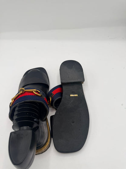 Gucci Leather Sandals with Web Stripe & Horsebit