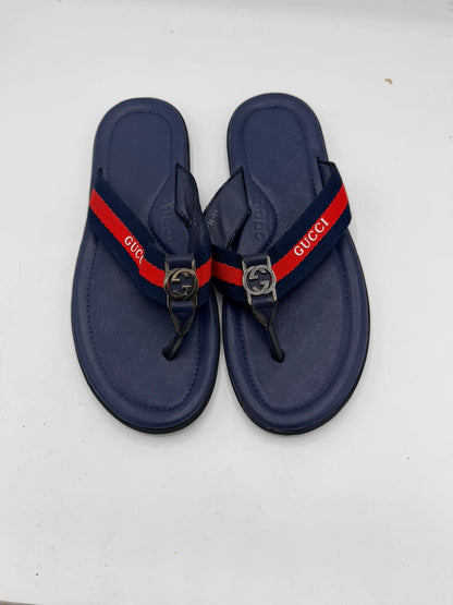 Gucci Men’s Web Leather Thong Sandals