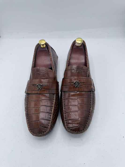 Roberto Cavalli Crocodile-Embossed Leather Loafers