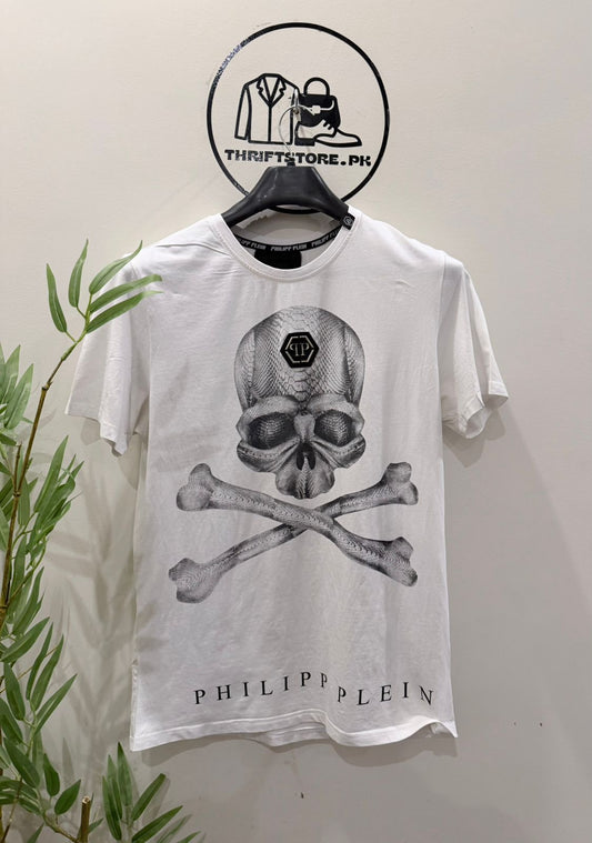 Philipp Plein White Cotton Skull & Crossbones T-Shirt