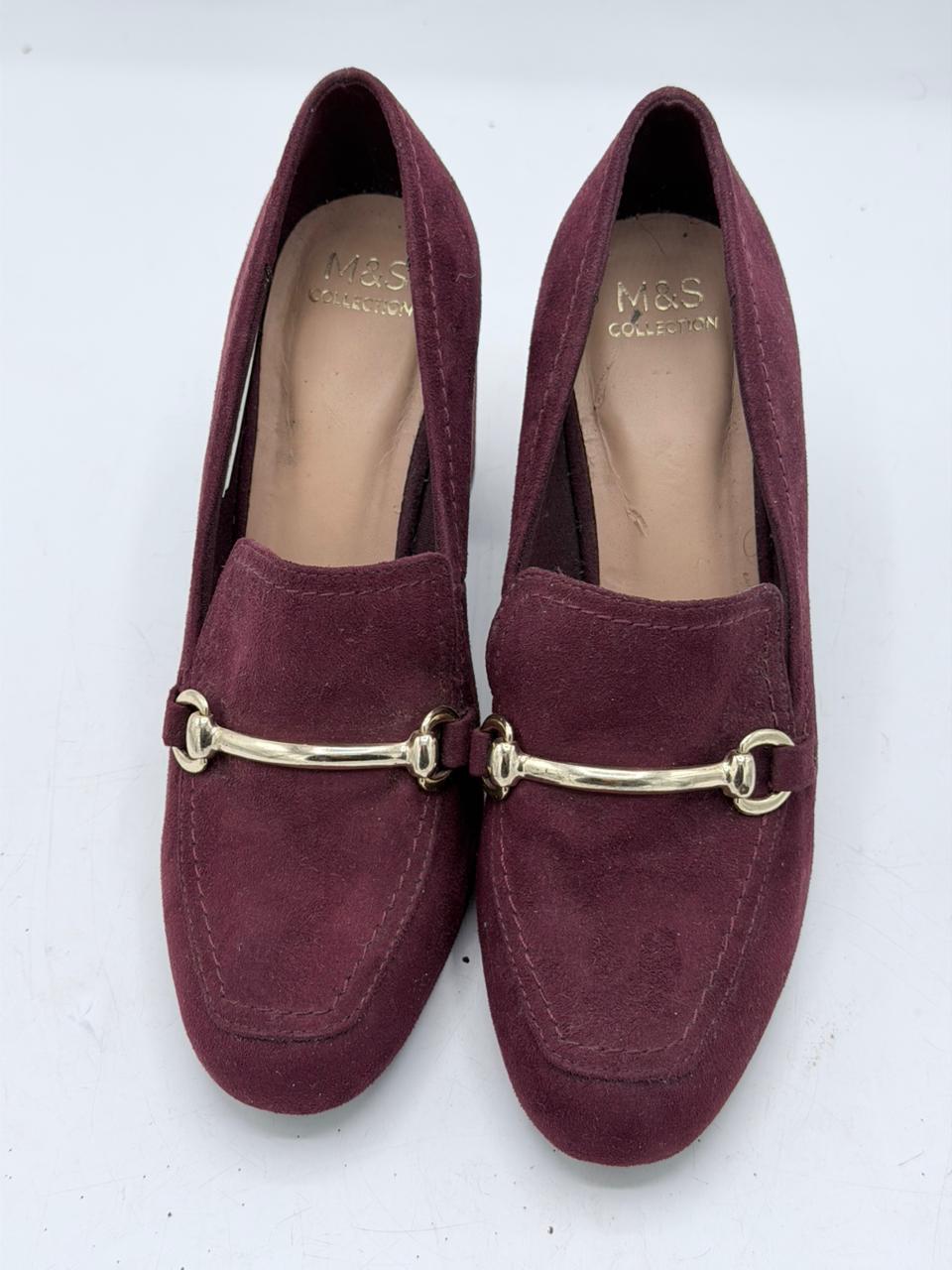 Marks & Spencer (M&S) Maroon Suede Heeled Loafers