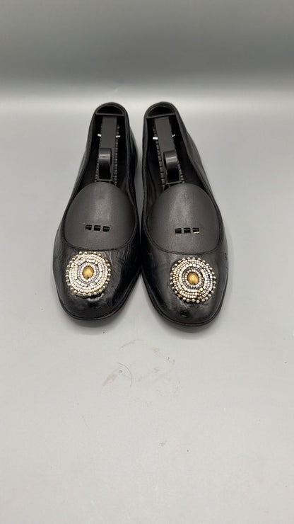 Gucci Black Leather Ballet Flats with Beadwork