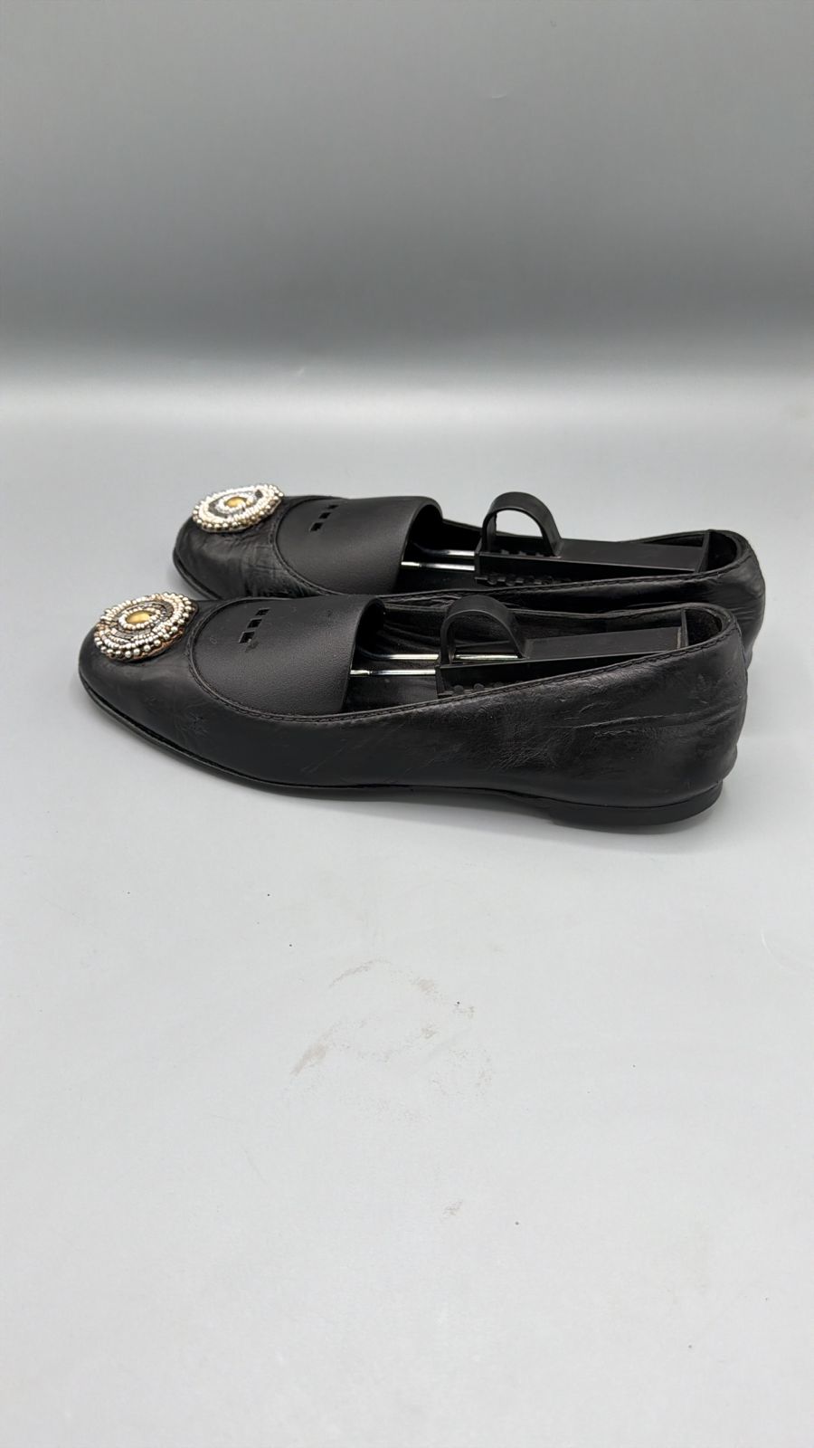 Gucci Black Leather Ballet Flats with Beadwork