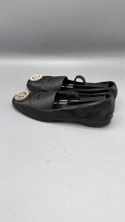 Gucci Black Leather Ballet Flats with Beadwork