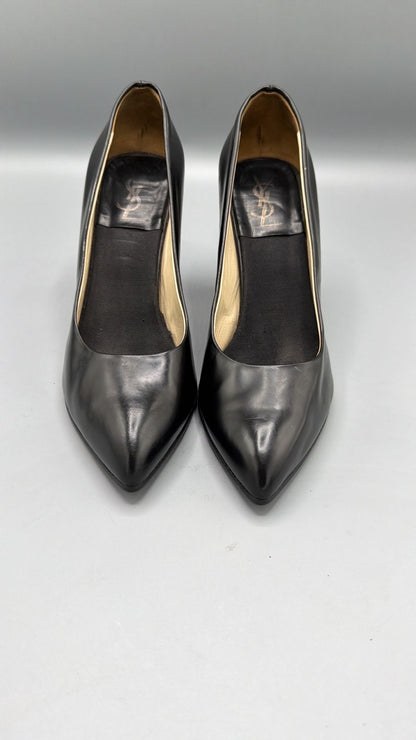 Yves Saint Laurent Black Leather Pointed-Toe Pumps