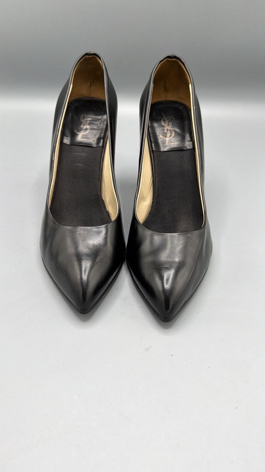 Yves Saint Laurent Black Leather Pointed-Toe Pumps