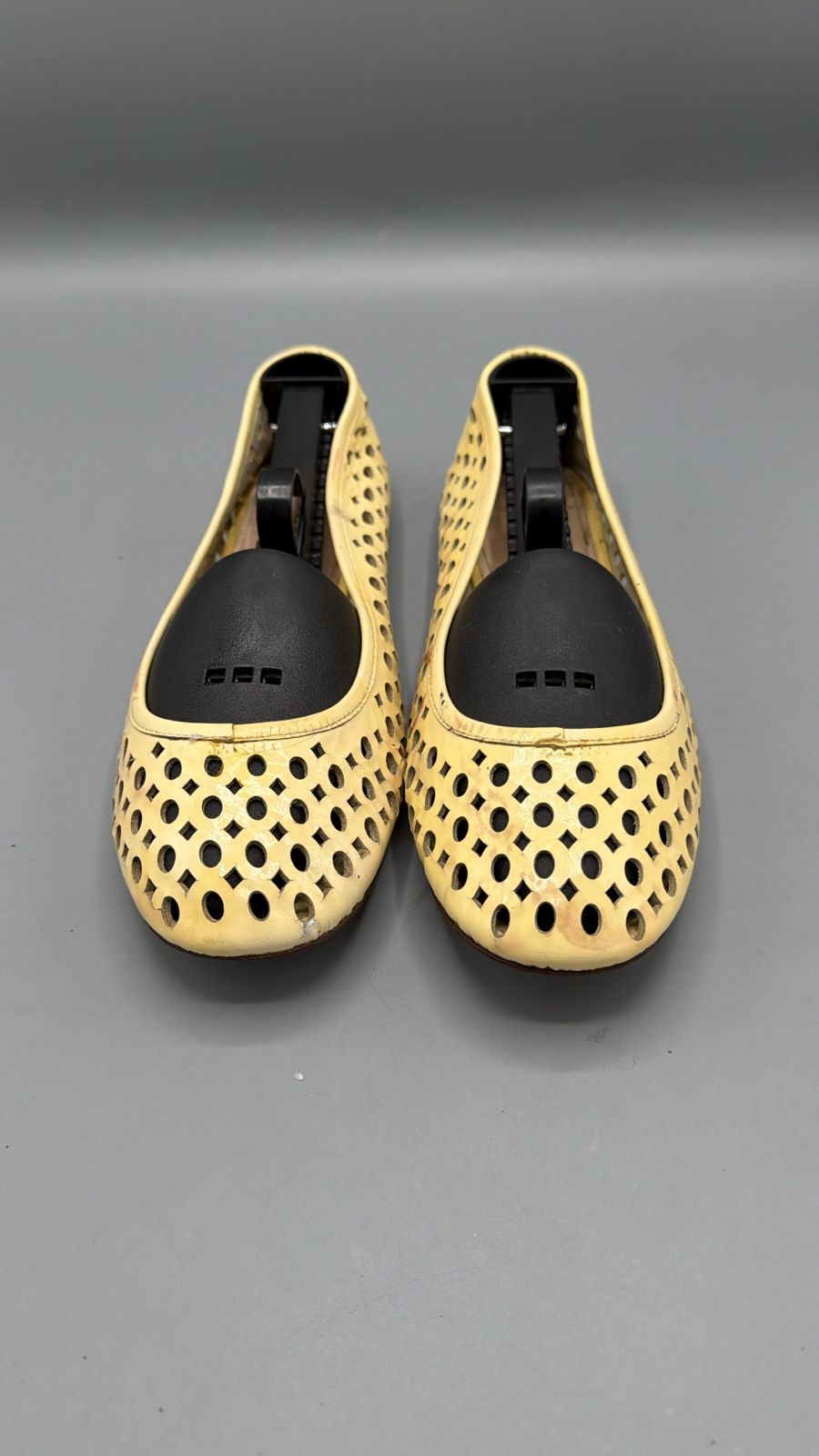 Prada Yellow Woven Leather Ballet Flats