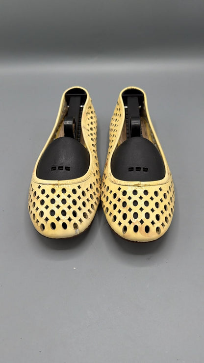 Prada Yellow Woven Leather Ballet Flats