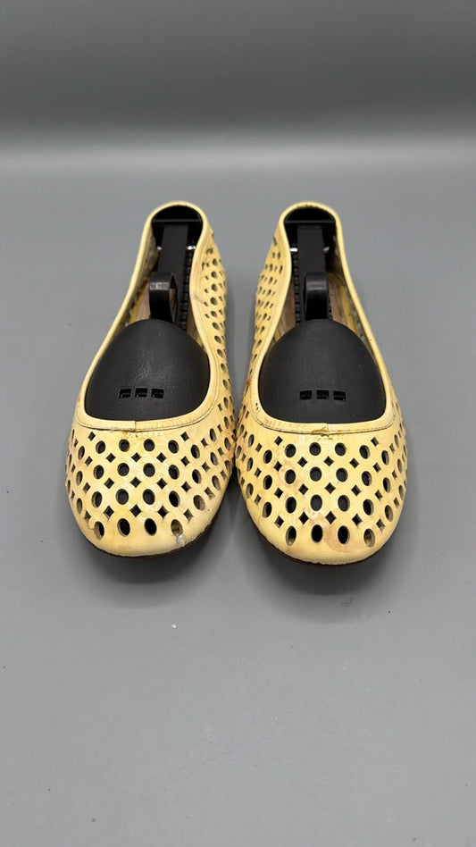 Prada Yellow Woven Leather Ballet Flats