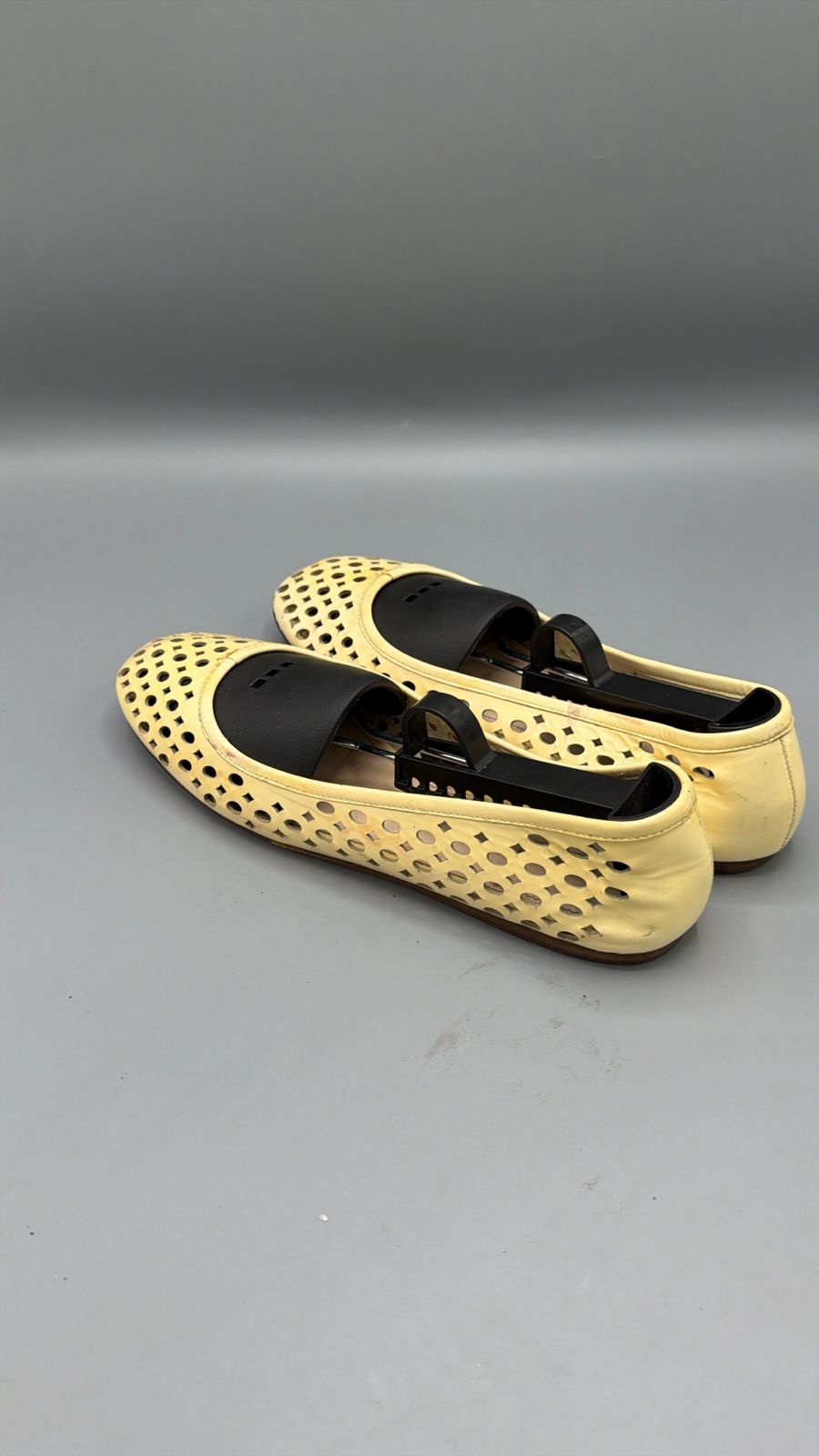 Prada Yellow Woven Leather Ballet Flats