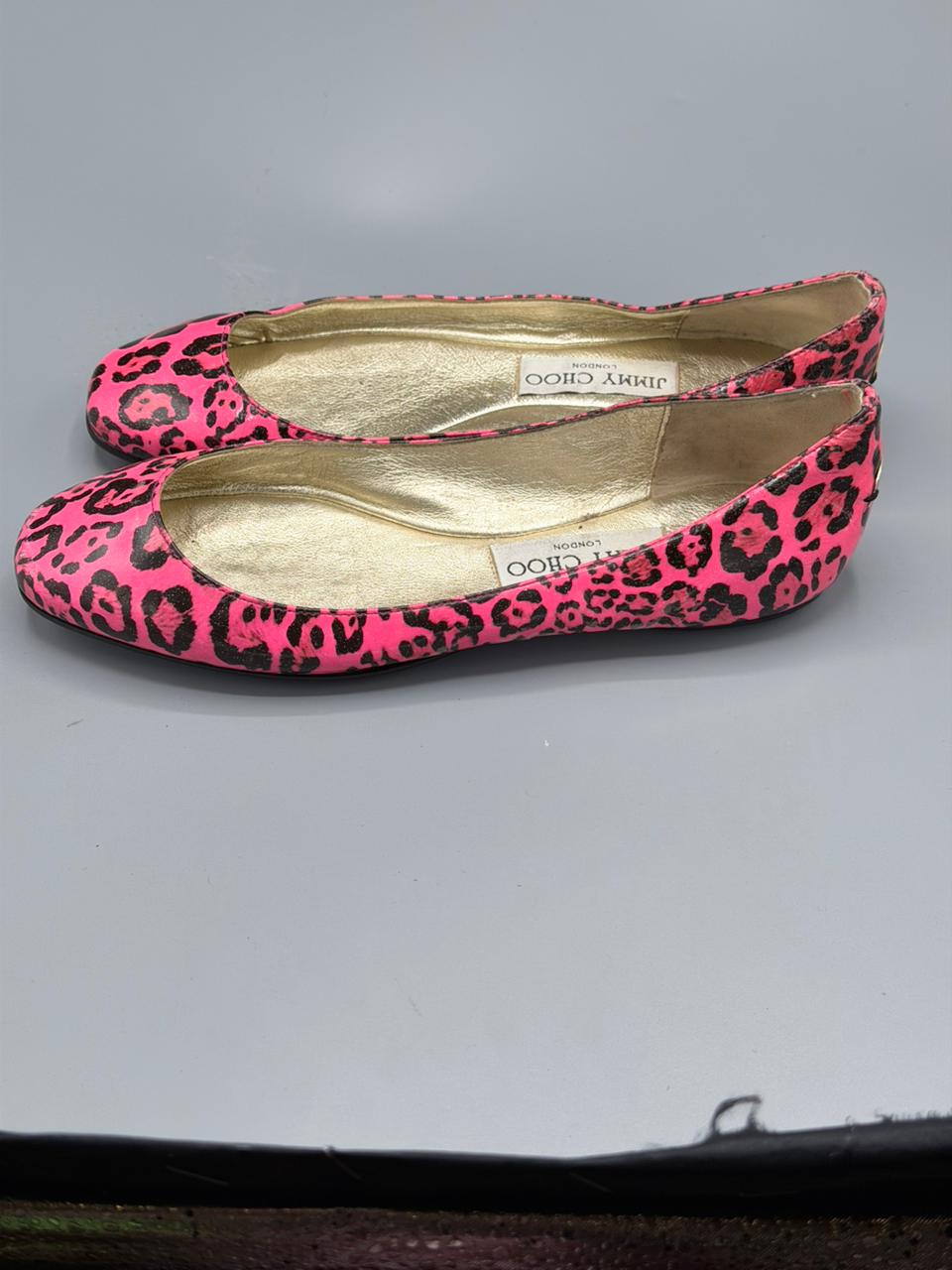 Jimmy Choo Leopard Print Patent Ballet Flats