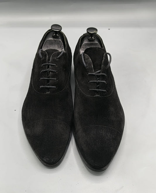 Prada Black Suede Pointed Toe Lace-Up Shoes