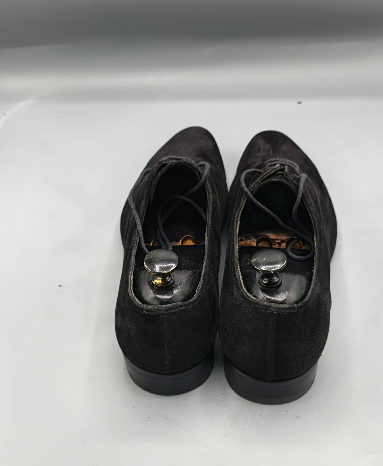 Prada Black Suede Pointed Toe Lace-Up Shoes