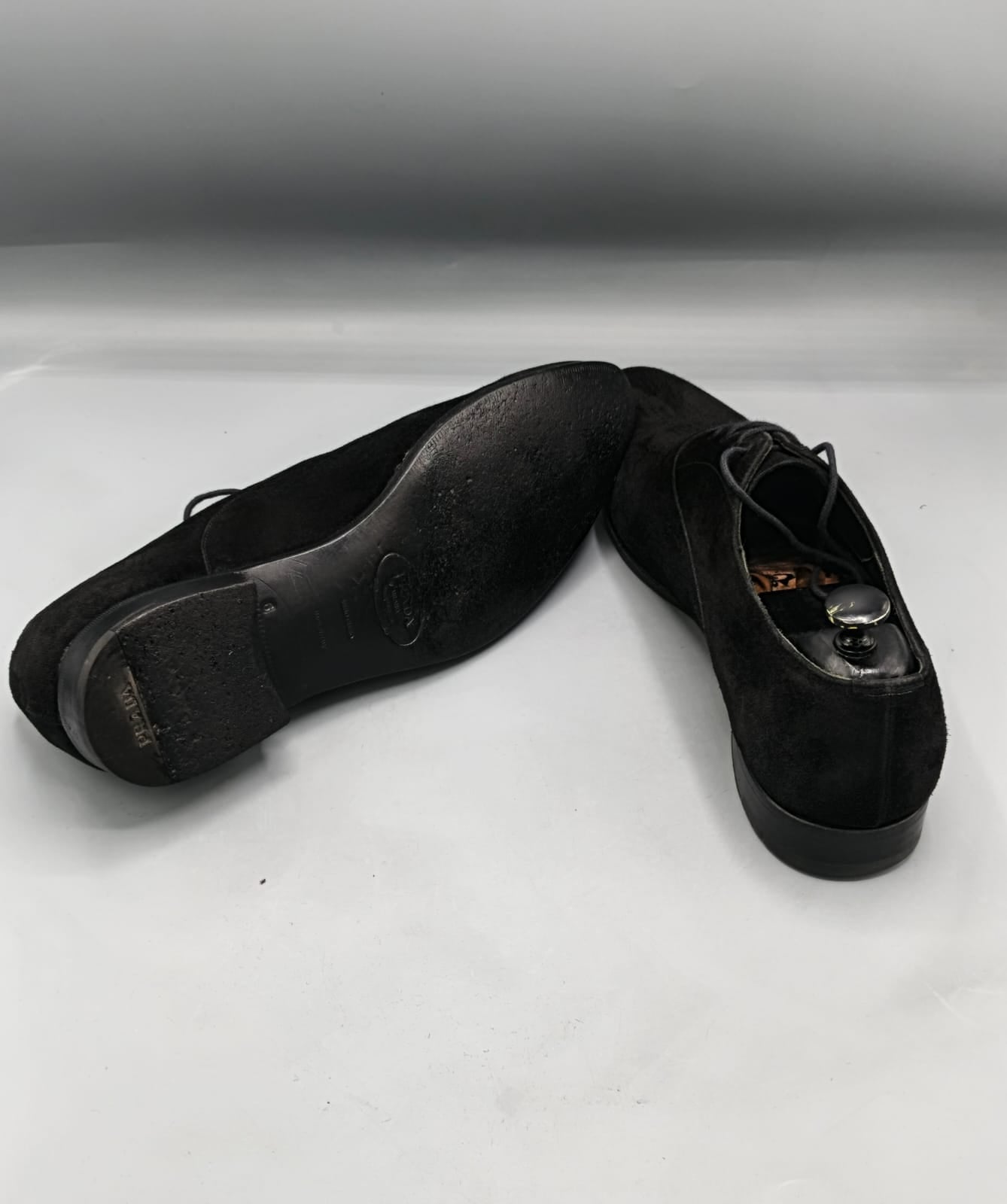 Prada Black Suede Pointed Toe Lace-Up Shoes