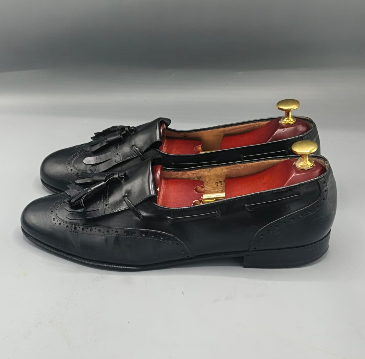 Salvatore Ferragamo Black Leather Tassel Brogue Loafers