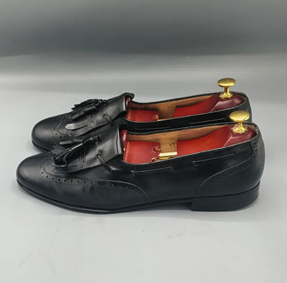 Salvatore Ferragamo Black Leather Tassel Brogue Loafers
