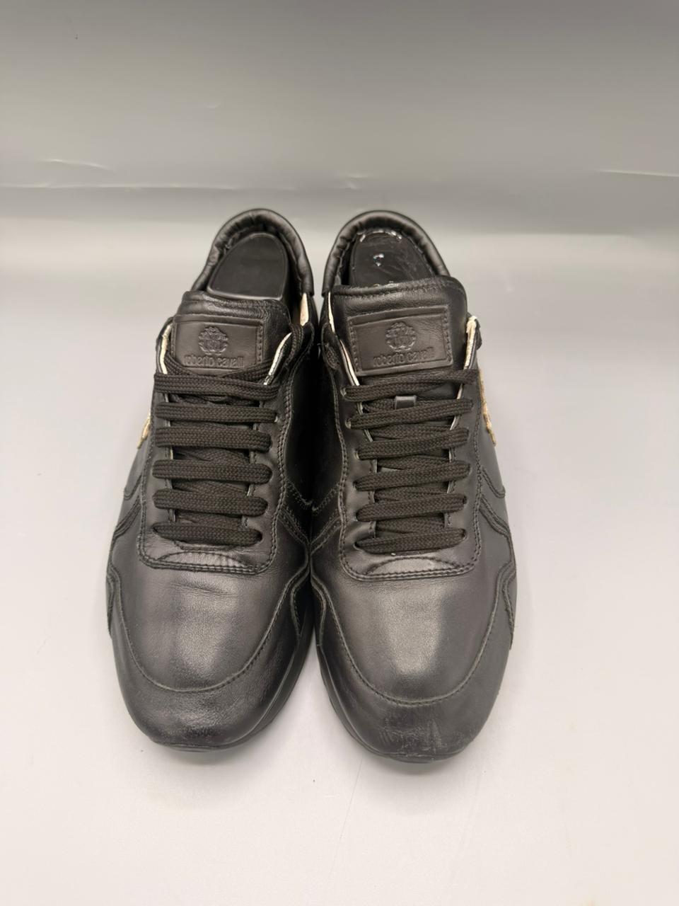 Roberto Cavalli Black Leather Sneakers