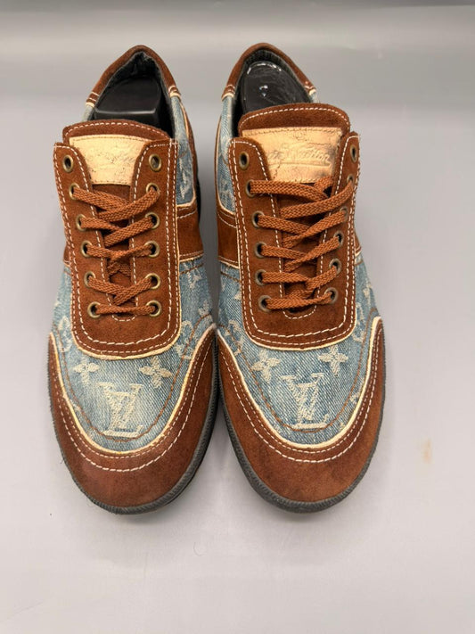 Louis Vuitton Monogram Denim Sneakers (Blue / Brown Suede)