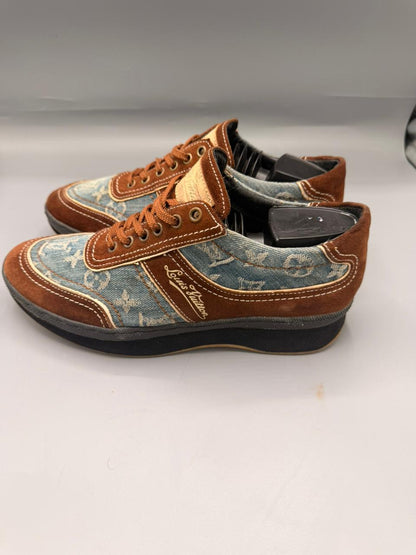 Louis Vuitton Monogram Denim Sneakers (Blue / Brown Suede)
