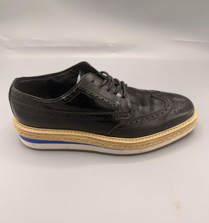 Prada Black Leather Wingtip Platform Espadrille Shoes
